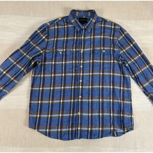 Lucky Brand Men's Classic Fit Plaid Flannel Shirt Sz XL Long Sleeve Blue